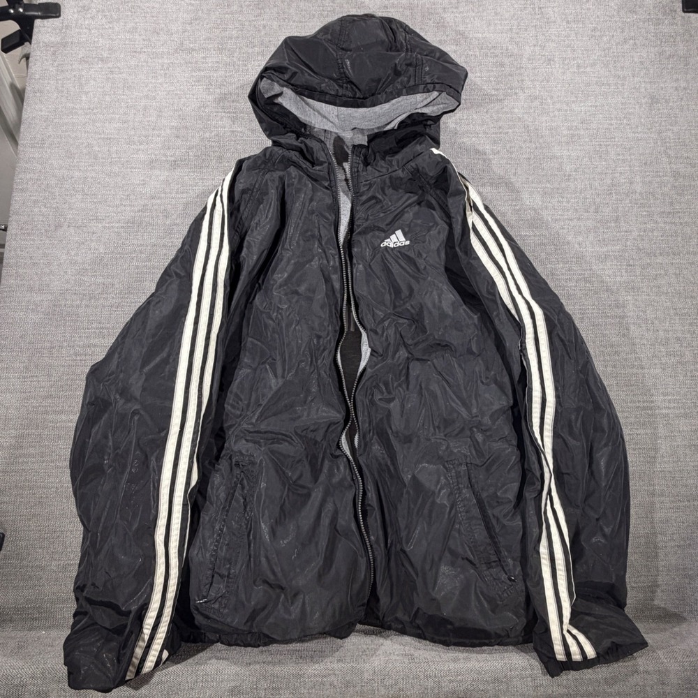 Adidas Reversible Windbreaker Jacket Mens XXL Black Grey Fair Missing Zipper